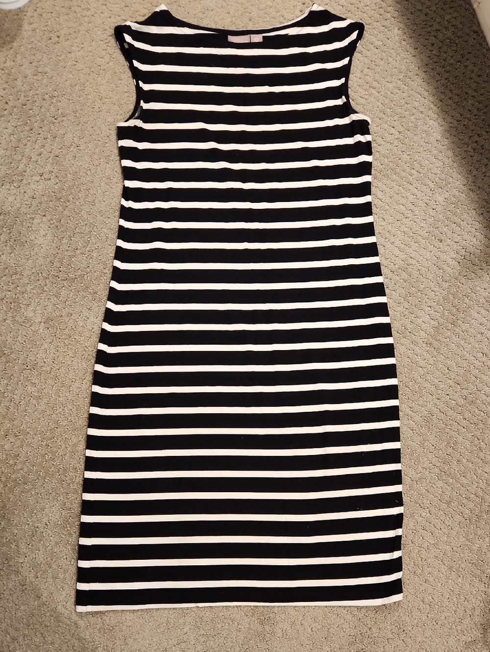 NEW* Chico's Black and White Striped Sleeveless Midi Dress